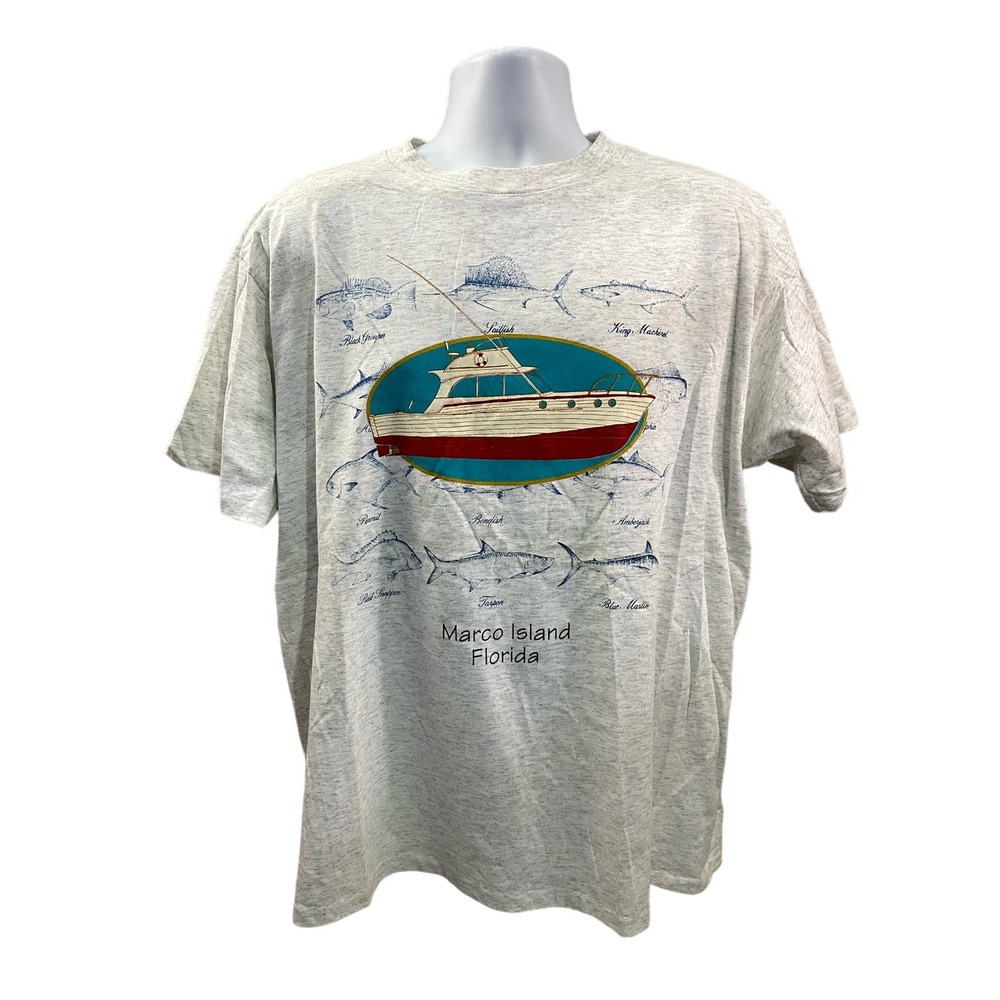 Vintage Marco Island Fishing Boat T-Shirt Size XL USA Single stitch